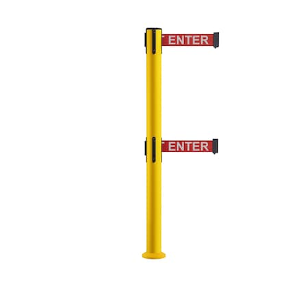 Stanchion Dual Belt Barrier Fixed Base Yellow Post 7.5ftR.Cau..Belt